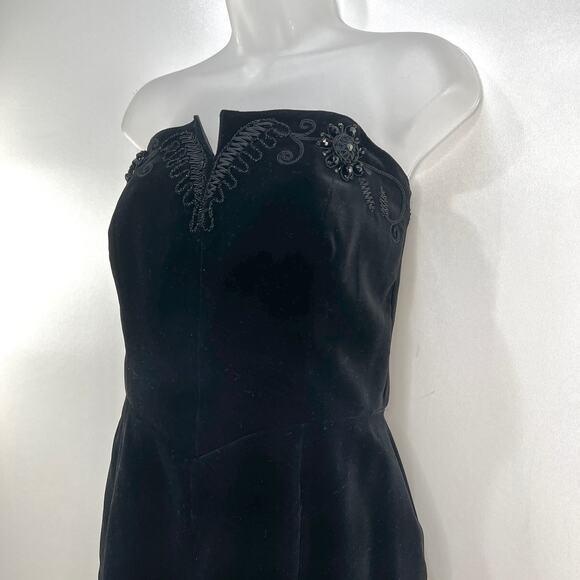 Escada Velvet Strapless Mini Dress Vintage 80s Black LBD - Picture 5 of 14